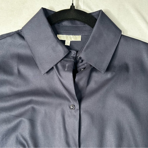 New Anatomie Womens Navy Alida Button Down Poplin Shirt Stretch Quick Dry Sz L - Picture 4 of 12